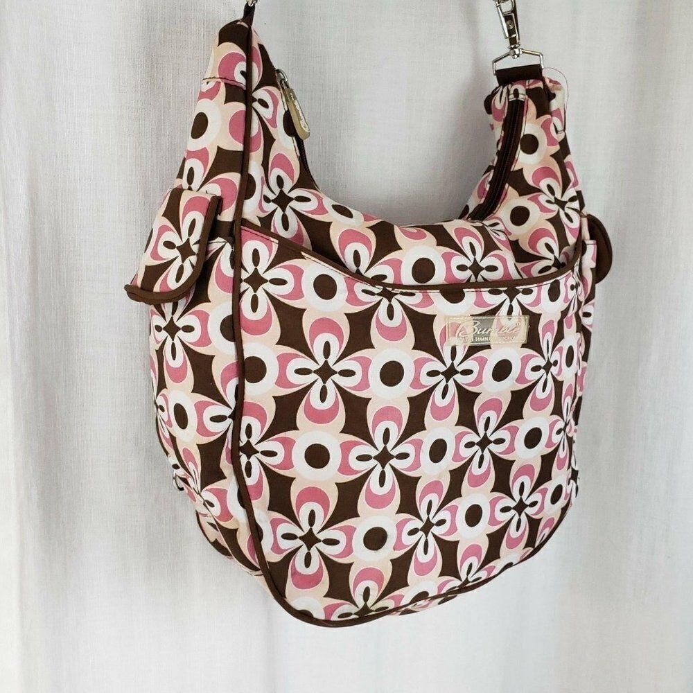 Bumble Collection Chloe Convertible Diaper Bag Chocolate Brown Pink - Picture 3 of 6